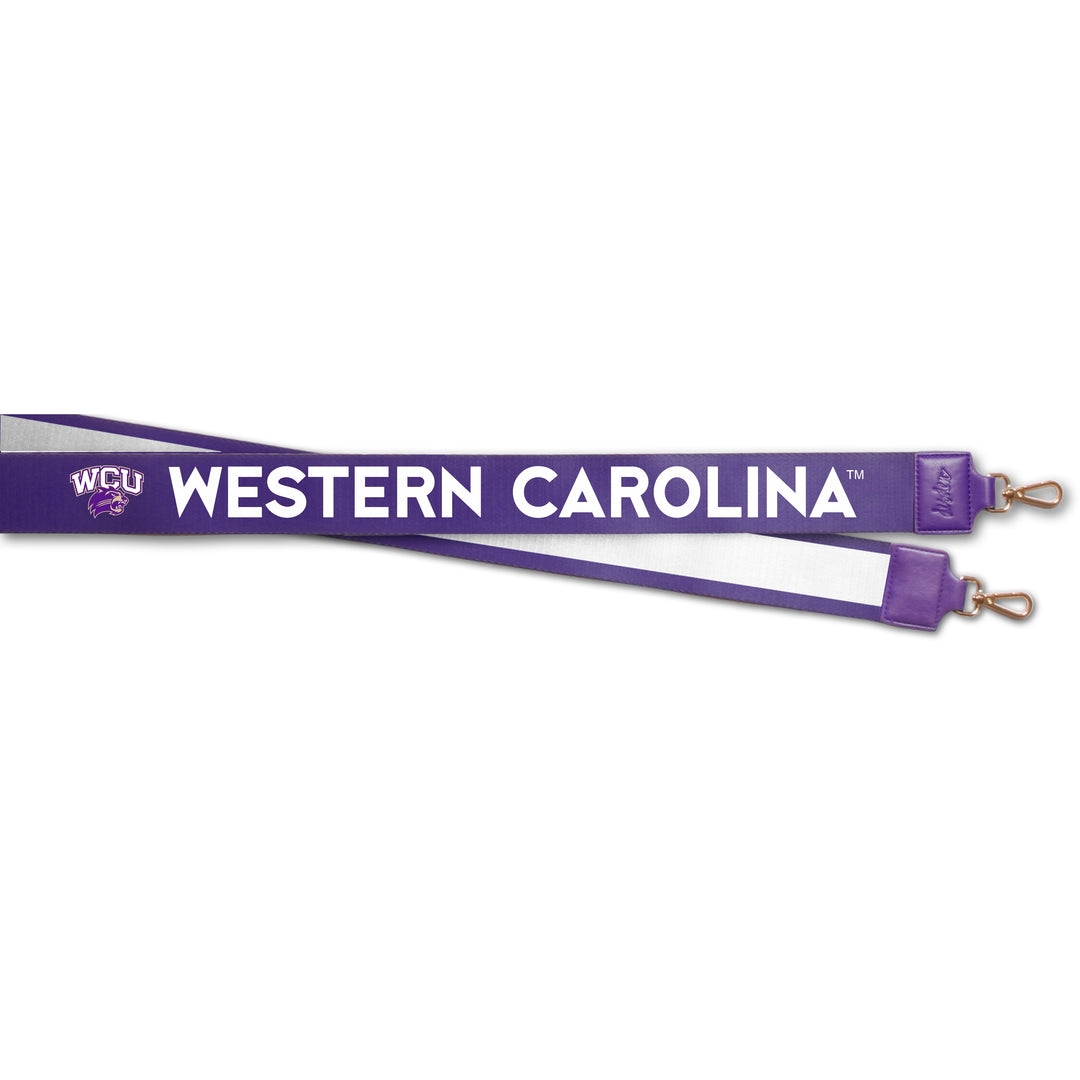 college fan wearing new hailey sling purse with wide purse strap