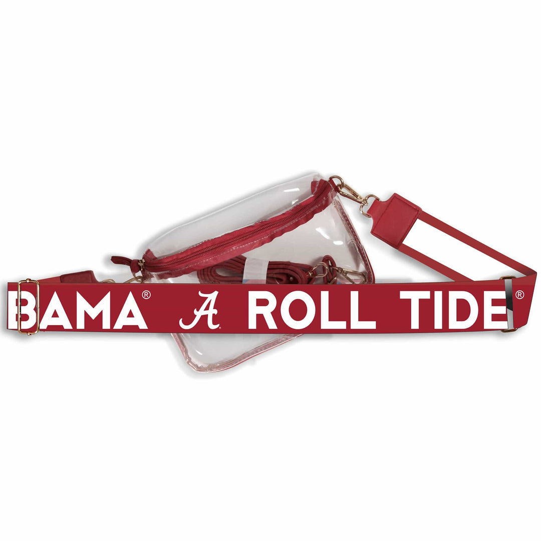 Alabama Roll Tide Hailey Clear Sling Bag in Crimson and White with Logo Strap by Desden