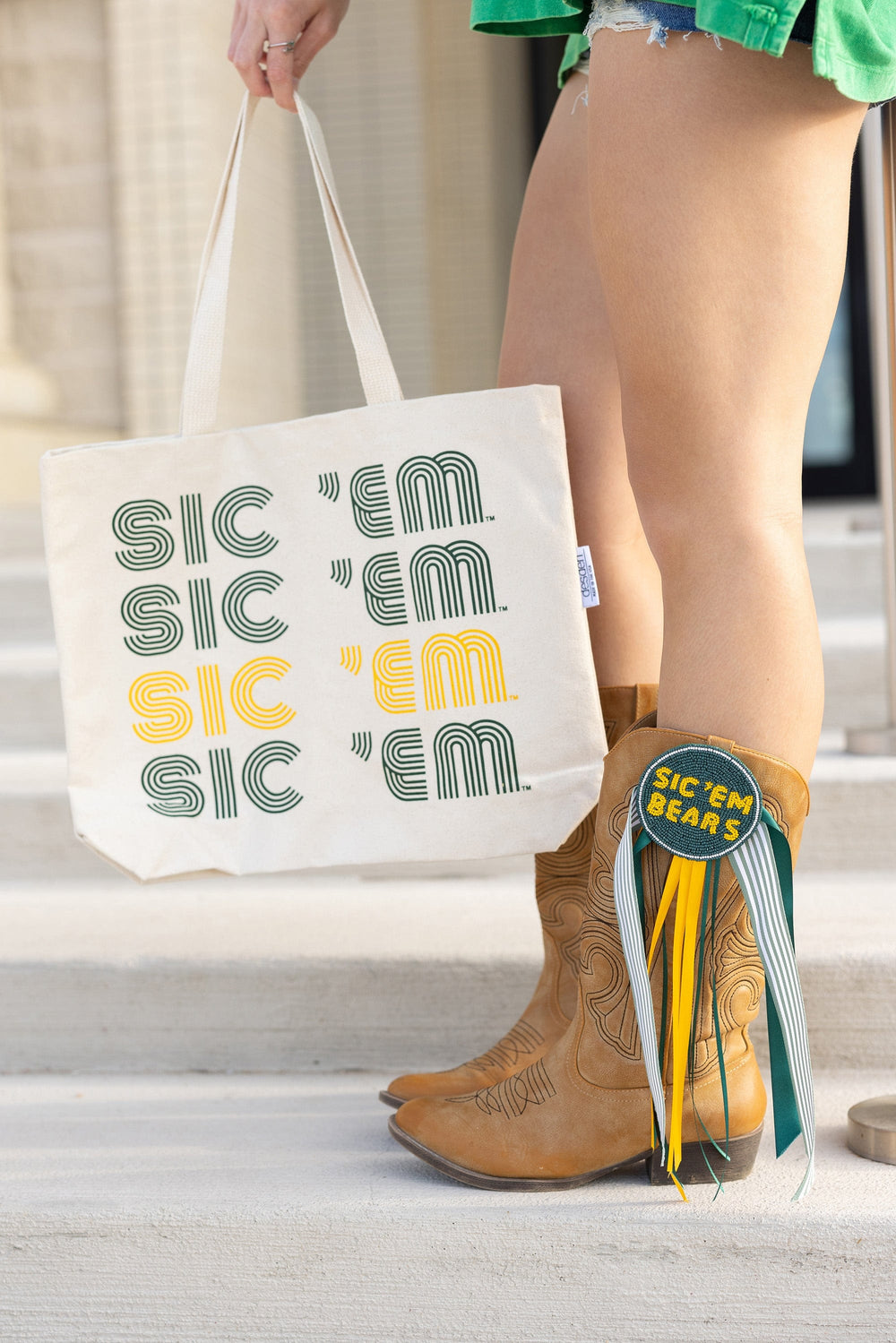 Desden Tote Baylor Bears Sic Em Canvas Tote Bag in Green and Gold- USA Made Tote by Desden