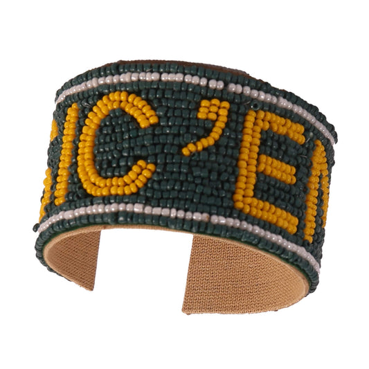 Desden Beaded Cuff Baylor Sic 'em Bears Beaded Cuff in Green and Gold by Desden