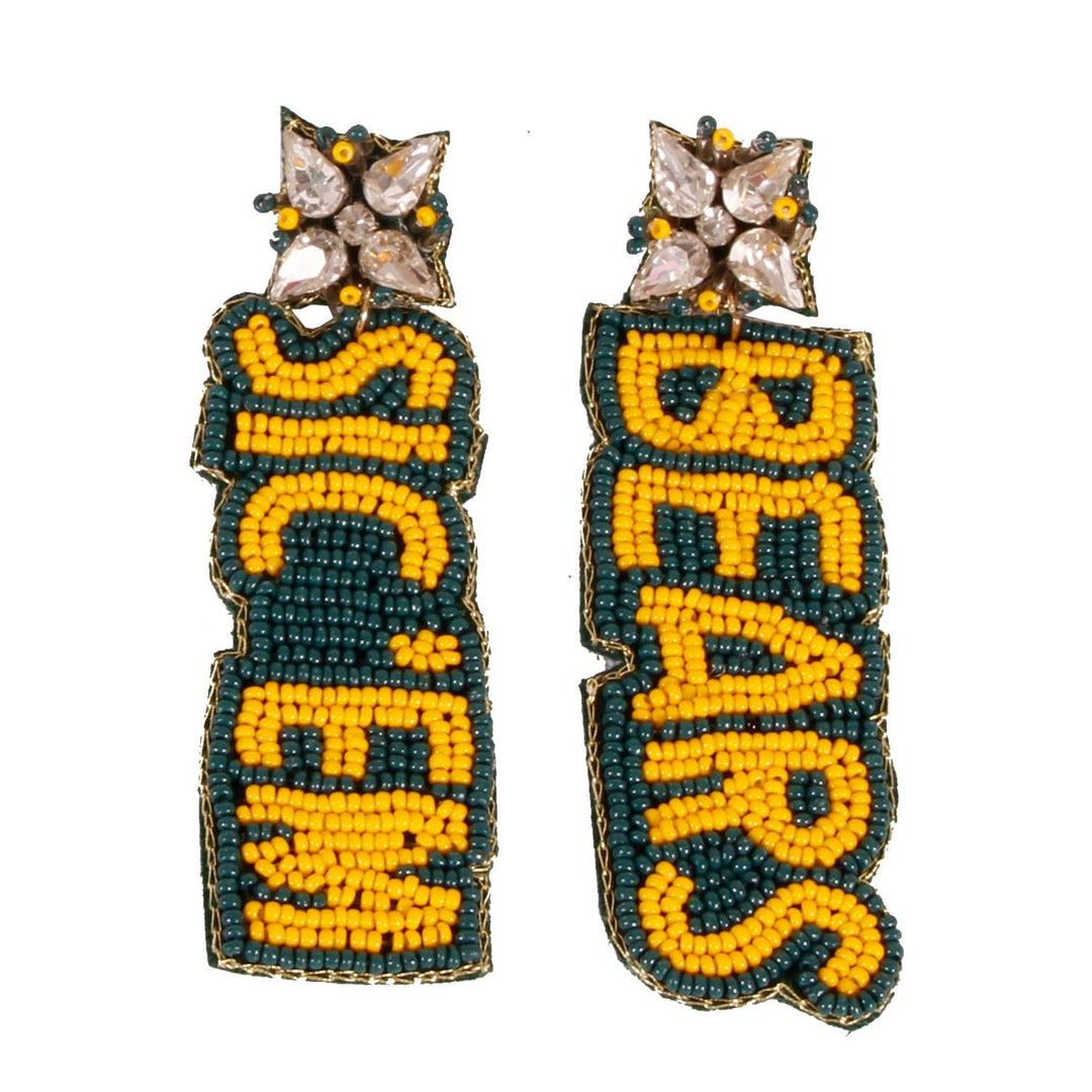 Desden Beaded Earings Baylor Sic 'em Bears Beaded Earrings in Green and Gold by Desden