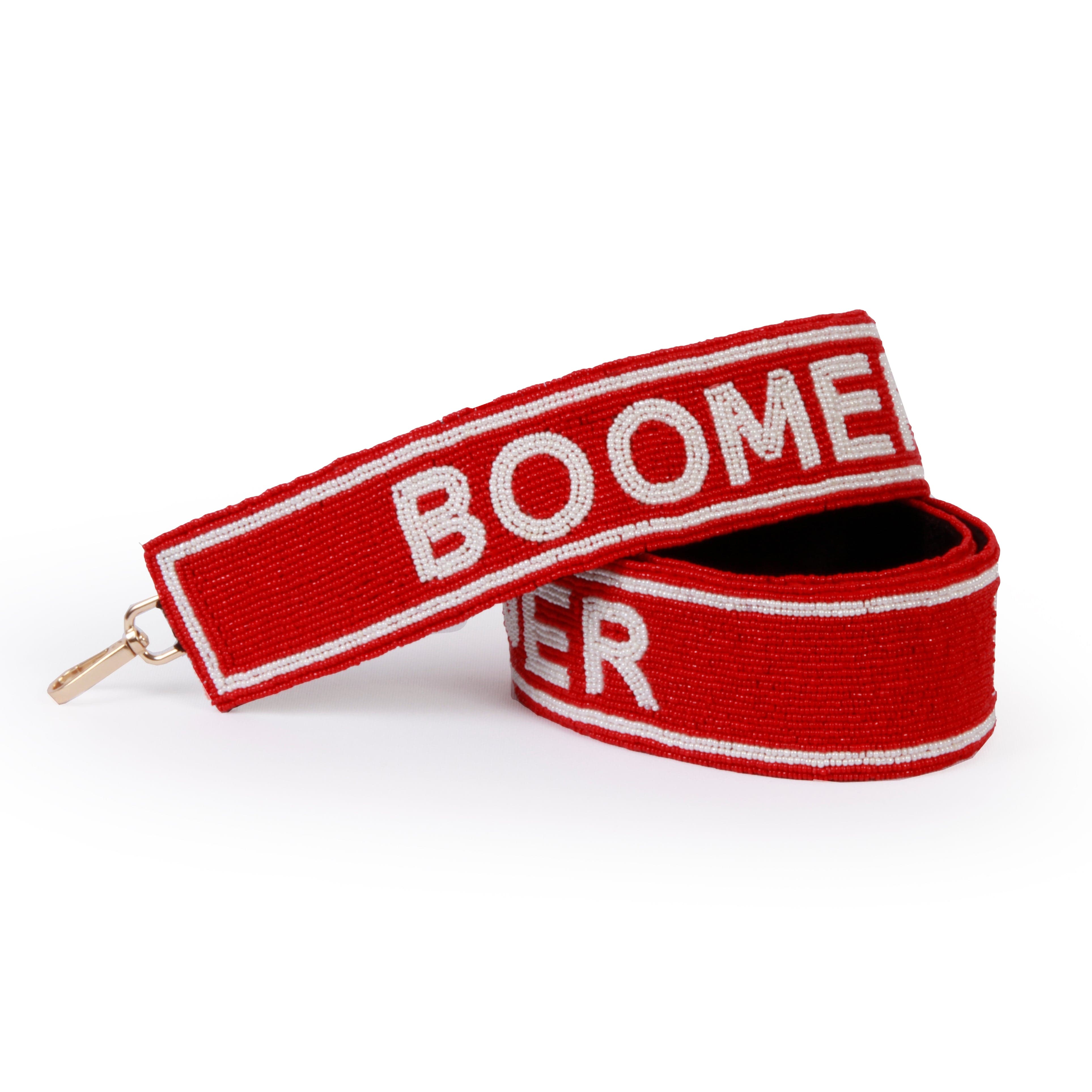 University of Oklahoma Boomer Sooner Beaded Purse Strap in Crimson and  White by Desden