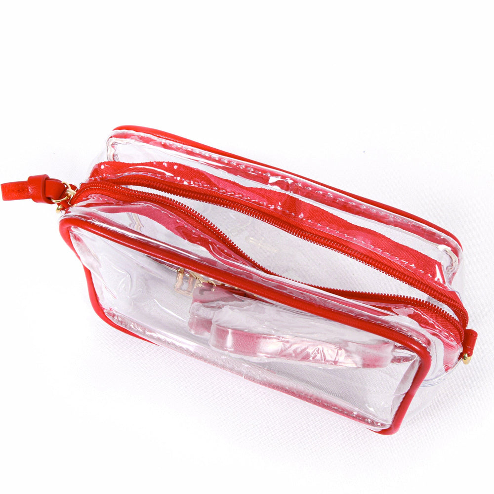 Desden Purse Bridget Clear Purse with Vegan Leather Trim and Straps - Red