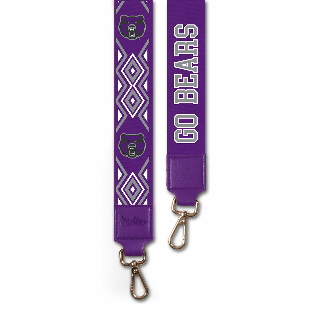 Desden Purse Central Arkansas custom purse strap in purple and white by desden