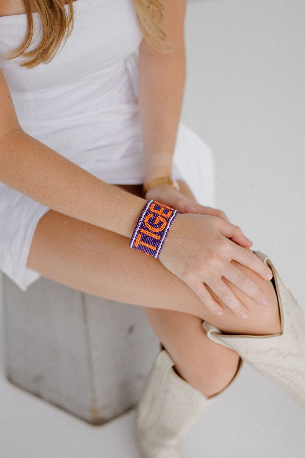 Desden Beaded Cuff Clemson Tigers Beaded Cuff in Purple and Orange by Desden