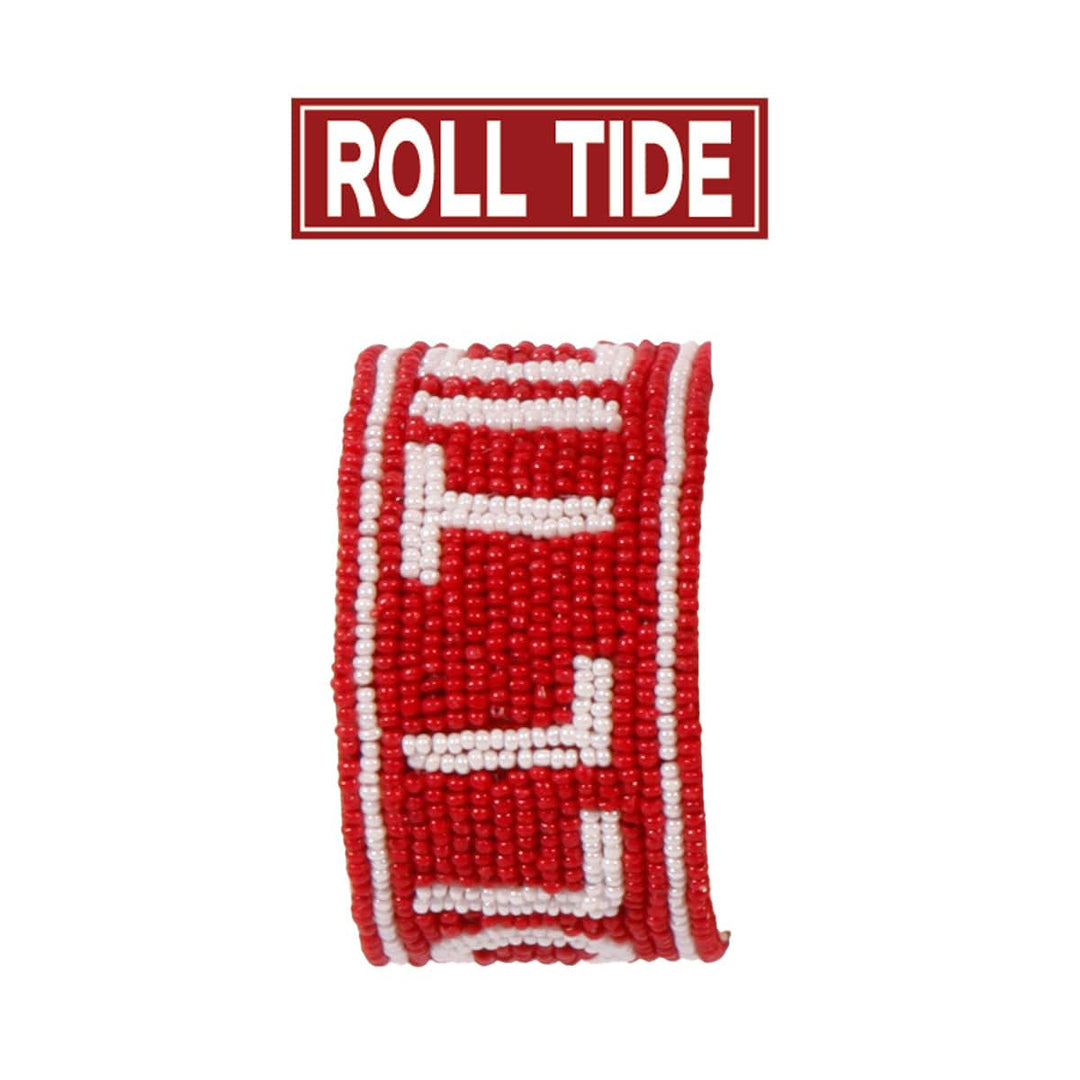 Alabama Roll Tide Beaded Cuff in Crimson and White by Desden