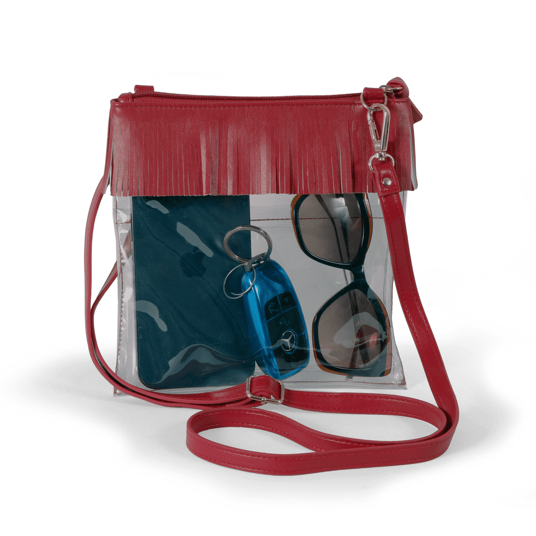 Desden Crossbody Default Value Judyann Clear crossbody with fringe - Crimson