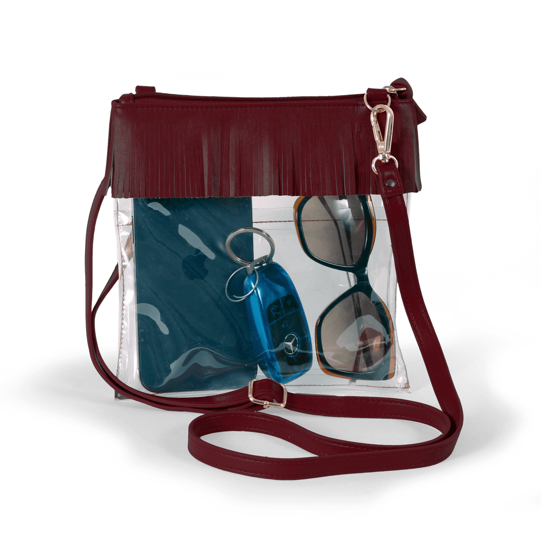 Desden Crossbody Default Value Judyann Clear crossbody with fringe - Maroon