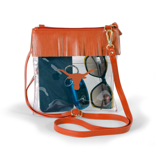 Texas Longhorns JudyAnn Fringe Clear Crossbody Purse, stadium-approved, officially licensed, by Desden