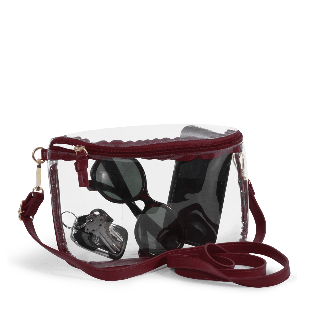 Desden Purse Maroon Trimmed Clear Sling Purse by Desden
