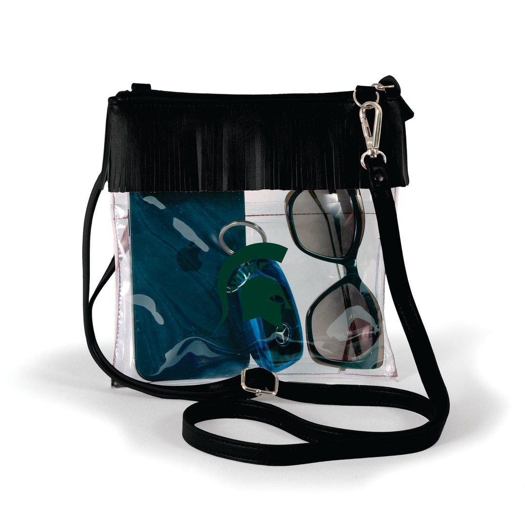 Desden Crossbody Michigan State Clear crossbody with fringe by Desden