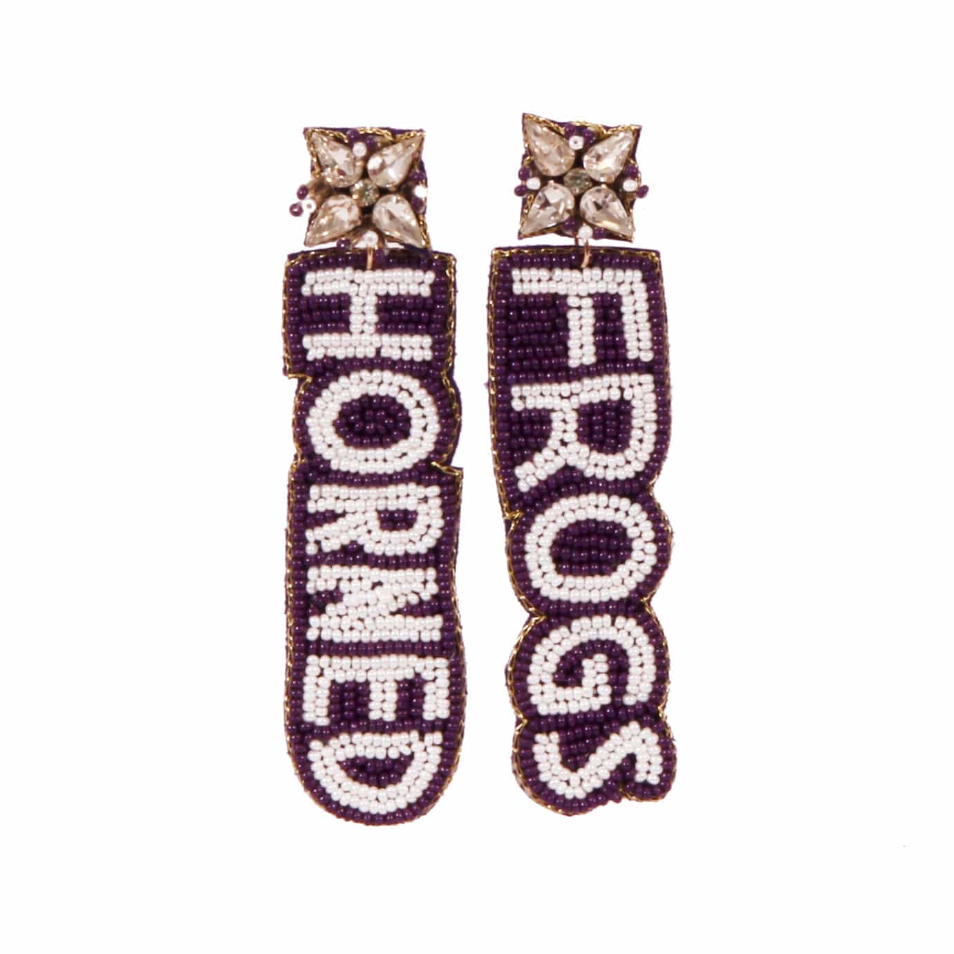 TCU Horned Frogs Beaded Earrings in Purple and White by Desden