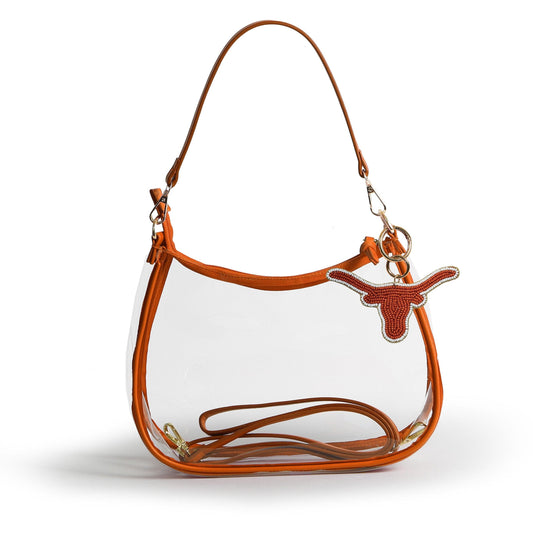 Texas Longhorns Sara Clear Purse with Beaded Charm, stadium-approved, officially licensed, by Desden
