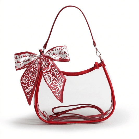 Alabama Crimson Tide Sara Clear Purse with Skinny Scarf, stadium-approved, officially licensed, by Desden