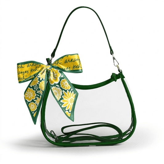 Arkansas Tech Sara Clear Purse with Skinny Scarf, stadium-approved, officially licensed, by Desden