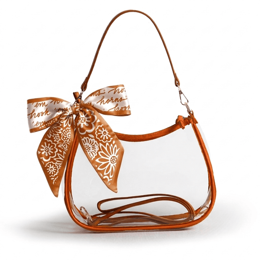 Texas Longhorns Sara Clear Purse with Skinny Scarf, stadium-approved, officially licensed, by Desden