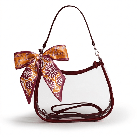 Virginia Tech Hokies Sara Clear Purse with Skinny Scarf, stadium-approved, officially licensed, by Desden