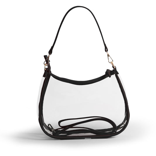 Sara Clear Purse with Beaded Charm in Black, stadium-approved, by Desden