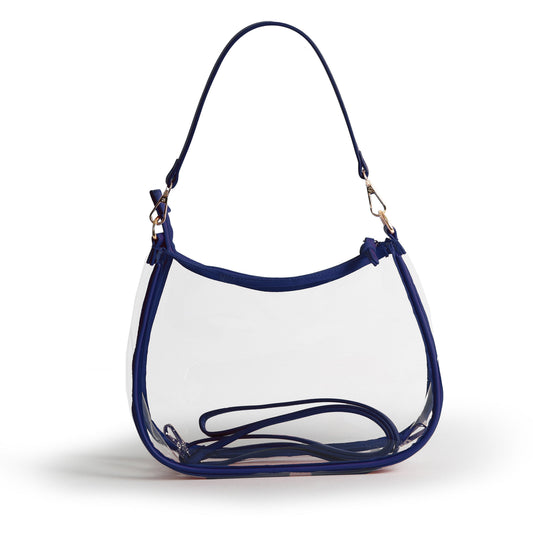 Sara Clear Purse with Beaded Charm in Navy, stadium-approved, by Desden