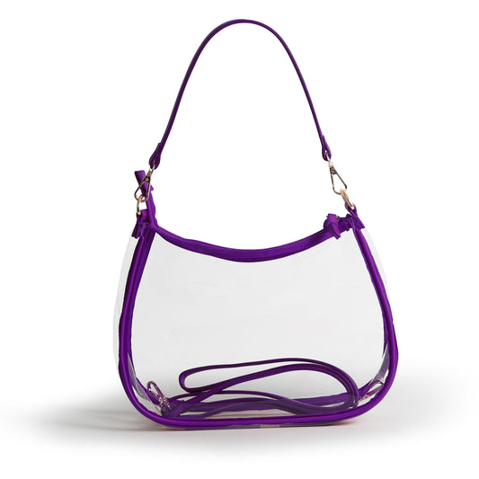 Sara Clear Purse with Beaded Charm in Purple, stadium-approved, by Desden