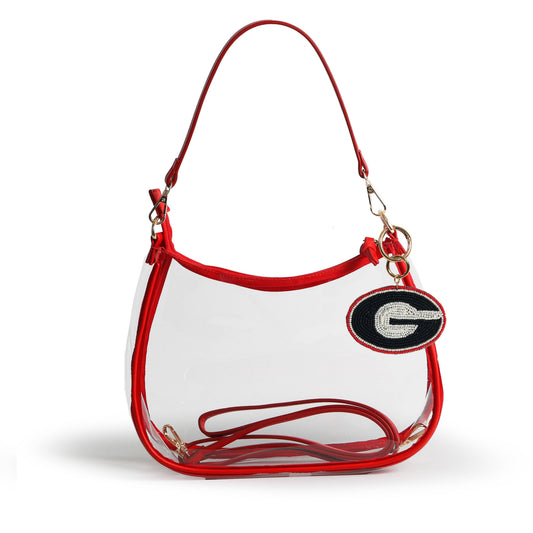 Georgia Sara Clear Purse with Beaded Charm, stadium-approved, officially licensed, by Desden