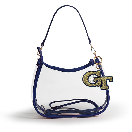 Georgia Tech Yellow Jackets Sara Clear Purse with Beaded Charm, stadium-approved, officially licensed, by Desden