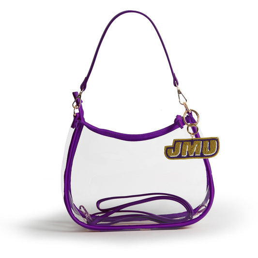 James Madison Sara Clear Purse with Beaded Charm, stadium-approved, officially licensed, by Desden