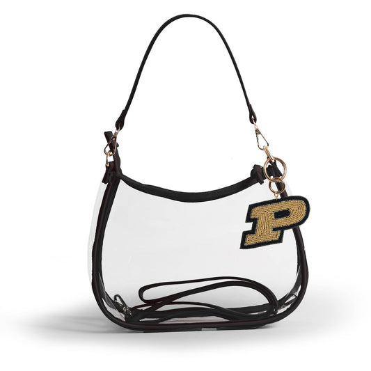 Purdue Boilermakers Sara Clear Purse with Beaded Charm, stadium-approved, officially licensed, by Desden