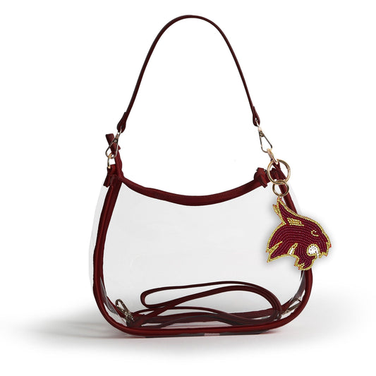 Texas State Sara Clear Purse with Beaded Charm, stadium-approved, officially licensed, by Desden