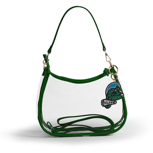 Tulane Sara Clear Purse with Beaded Charm, stadium-approved, officially licensed, by Desden