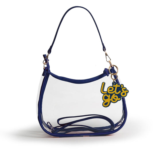 West Virginia Sara Clear Purse with Beaded Charm, stadium-approved, officially licensed, by Desden
