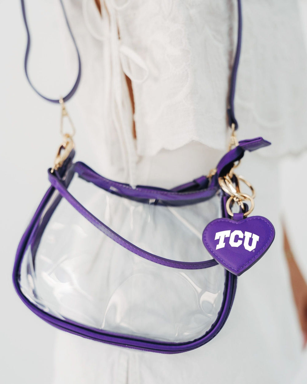 Desden Purse TCU Horned Frogs Clear Clara Purse with Heart Charm