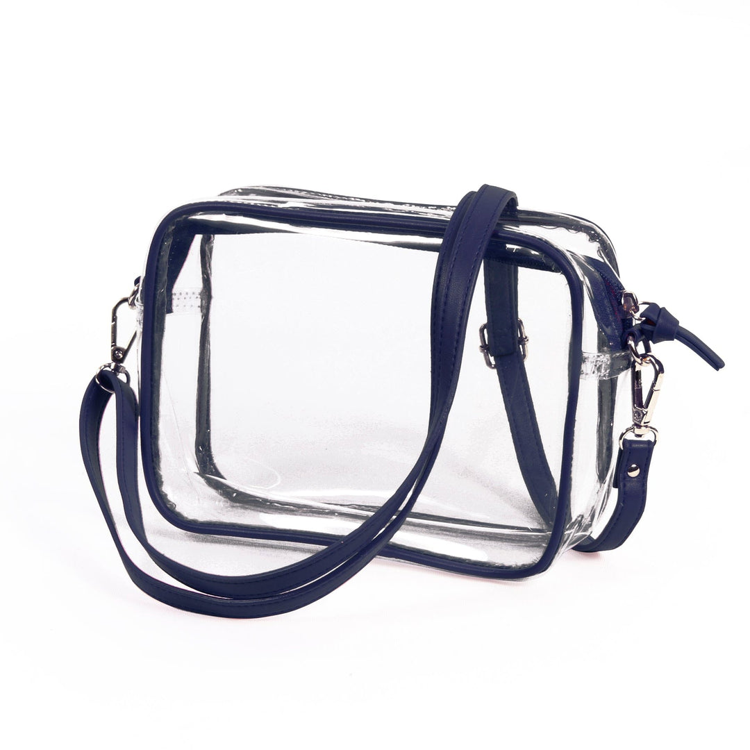 Desden Purse Bridget Clear Purse with Vegan Leather Trim and Straps - Navy
