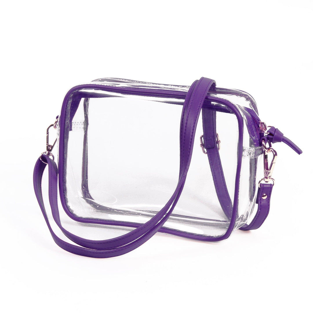 Desden Purse Bridget Clear Purse with Vegan Leather Trim and Straps - Purple