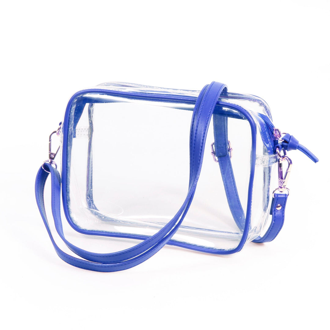 Desden Purse Bridget Clear Purse with Vegan Leather Trim and Straps - Royal