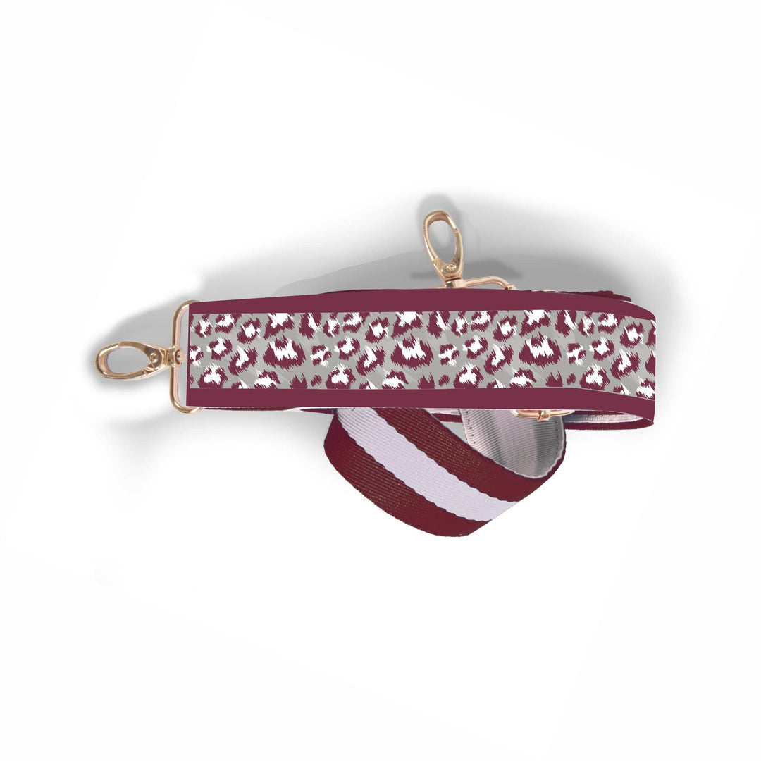Desden Strap Patterned Shoulder Strap 1.5" - Maroon StripE with Leopard Print