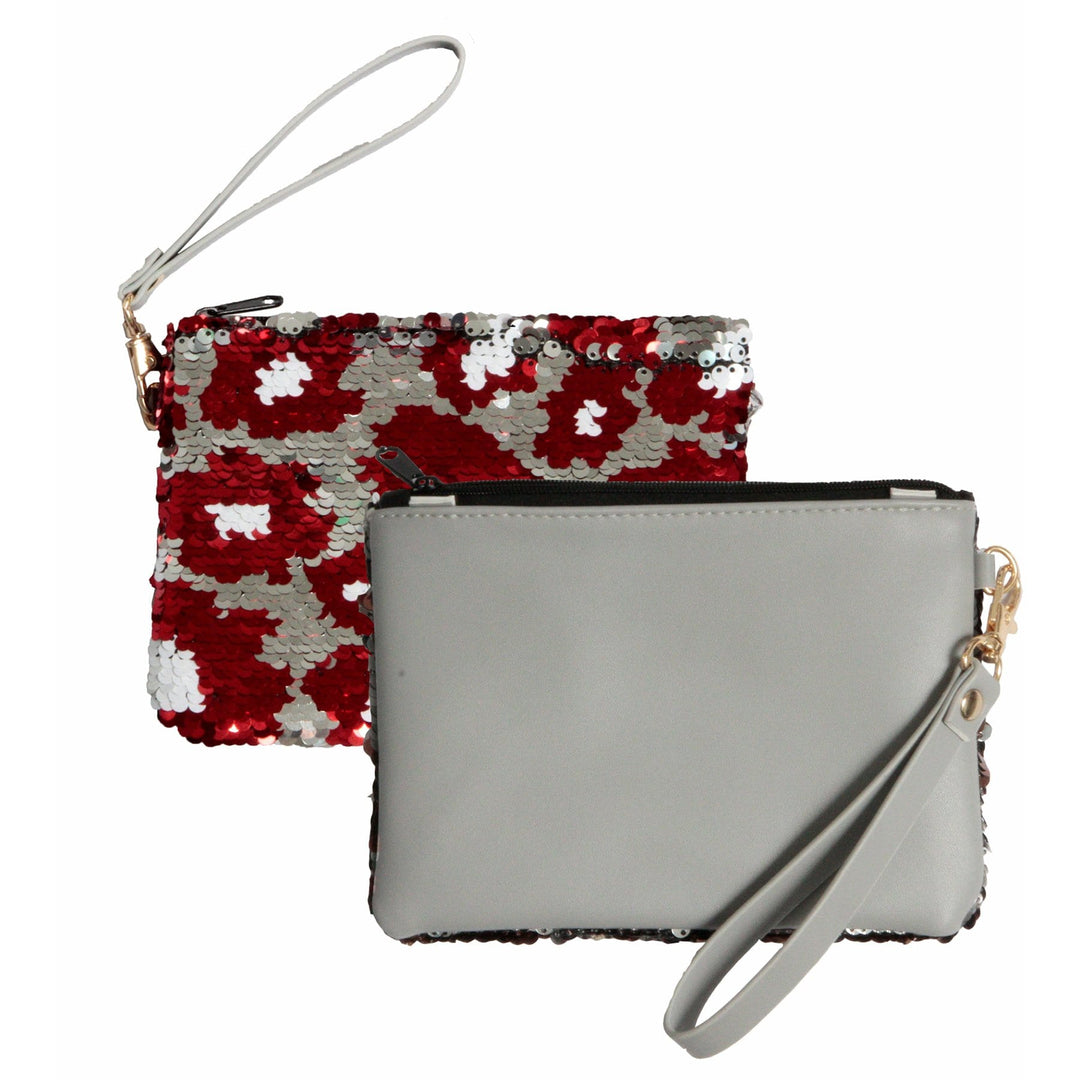 Desden Purse Crimson Red and Gray Closeout:Sequined Wristlet- Crimson Red and Gray
