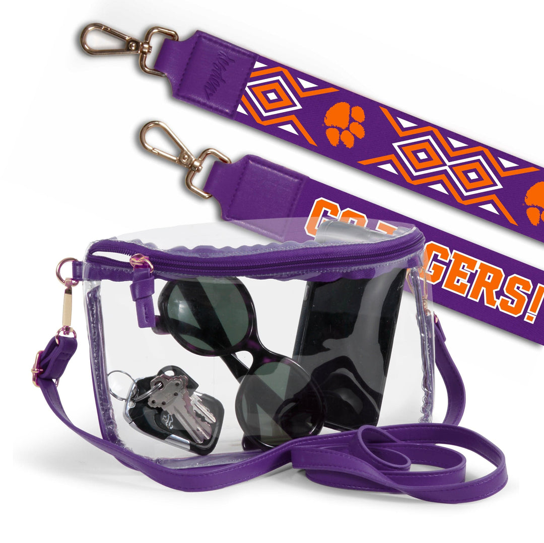 Desden Purse Lexi Clear Purse with Patterned Shoulder Straps - Clemson