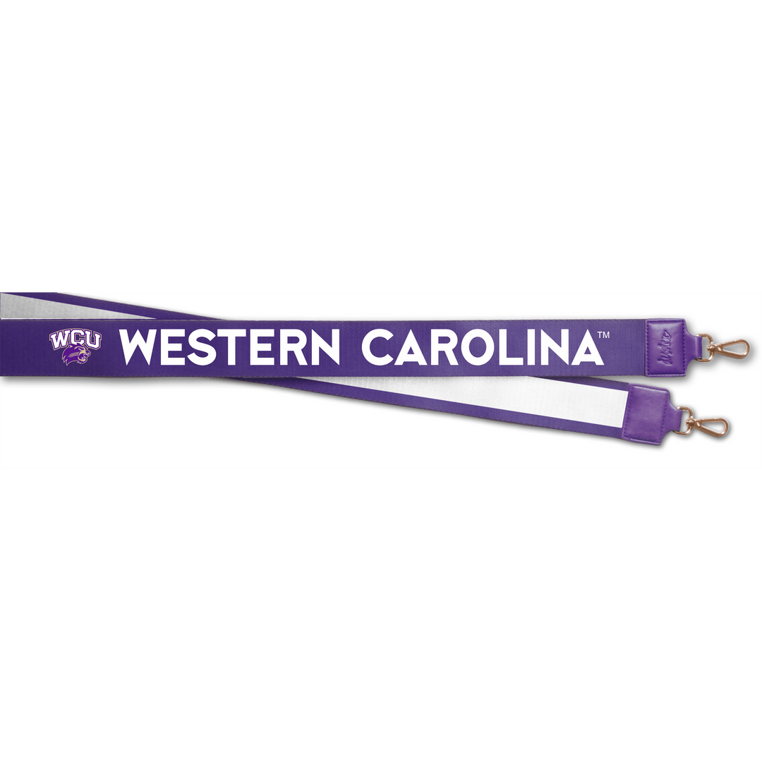 college fan wearing new hailey sling purse with wide purse strap