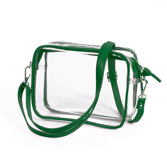 Bridget Clear Purse with Vegan Leather Trim and Straps - Green