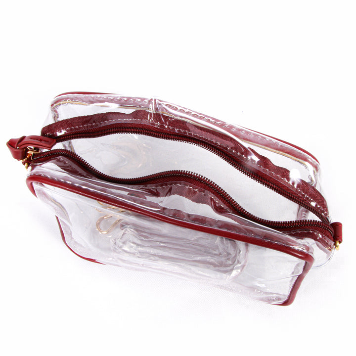 Bridget Clear Purse with Vegan Leather Trim and Straps - Maroon