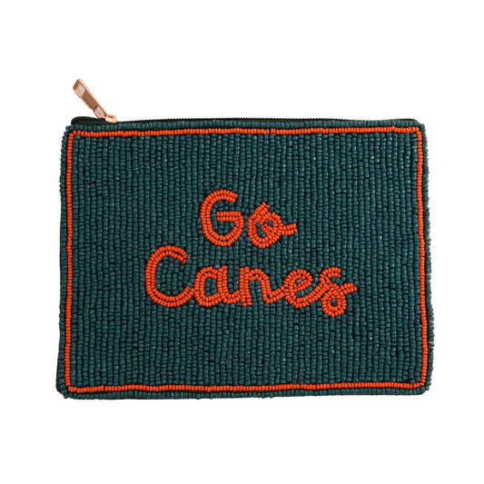 Hand Beaded Coin Pouch - Miami Hurricanes