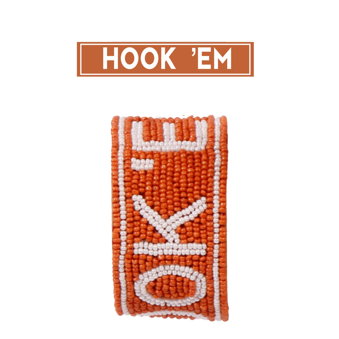 Texas Hook 'em Beaded Cuff in Burnt Orange and White by Desden