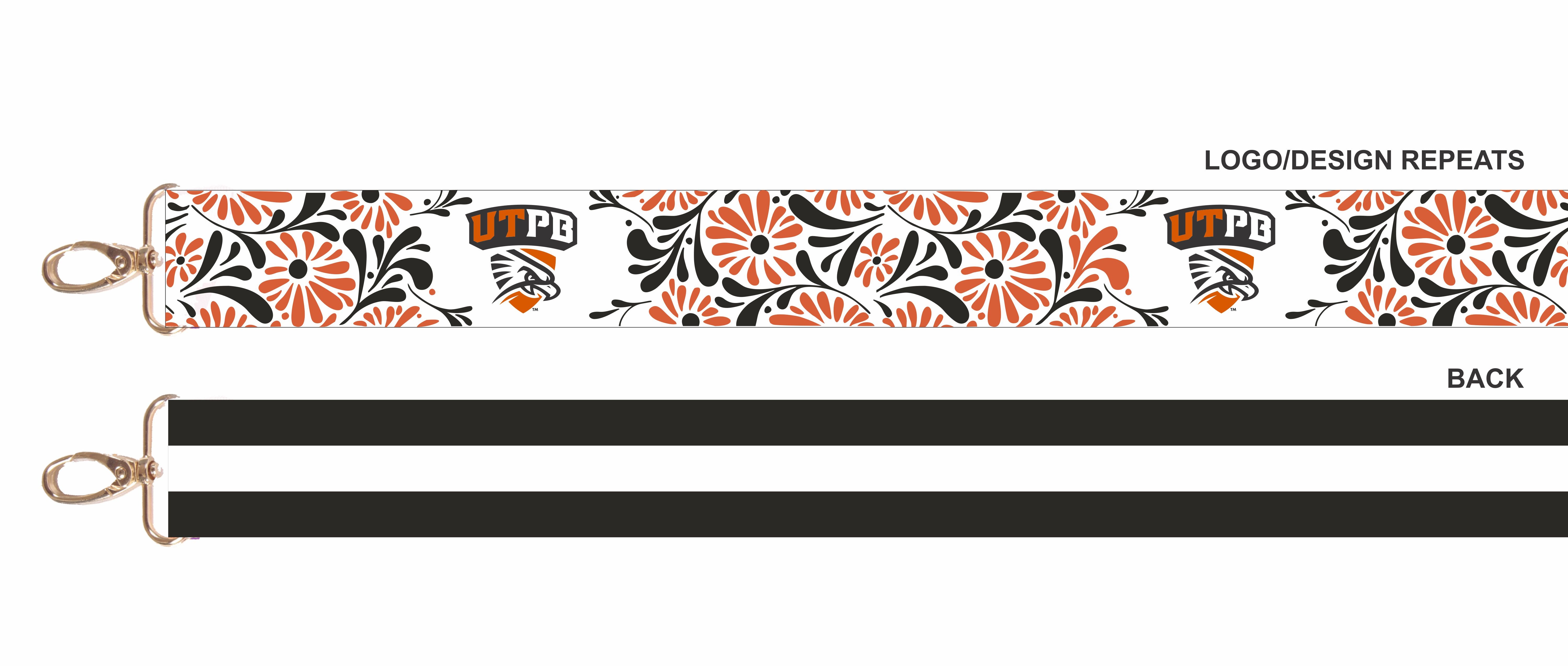 UTPB Falcons in Orange and Black Floral Printed Purse Strap