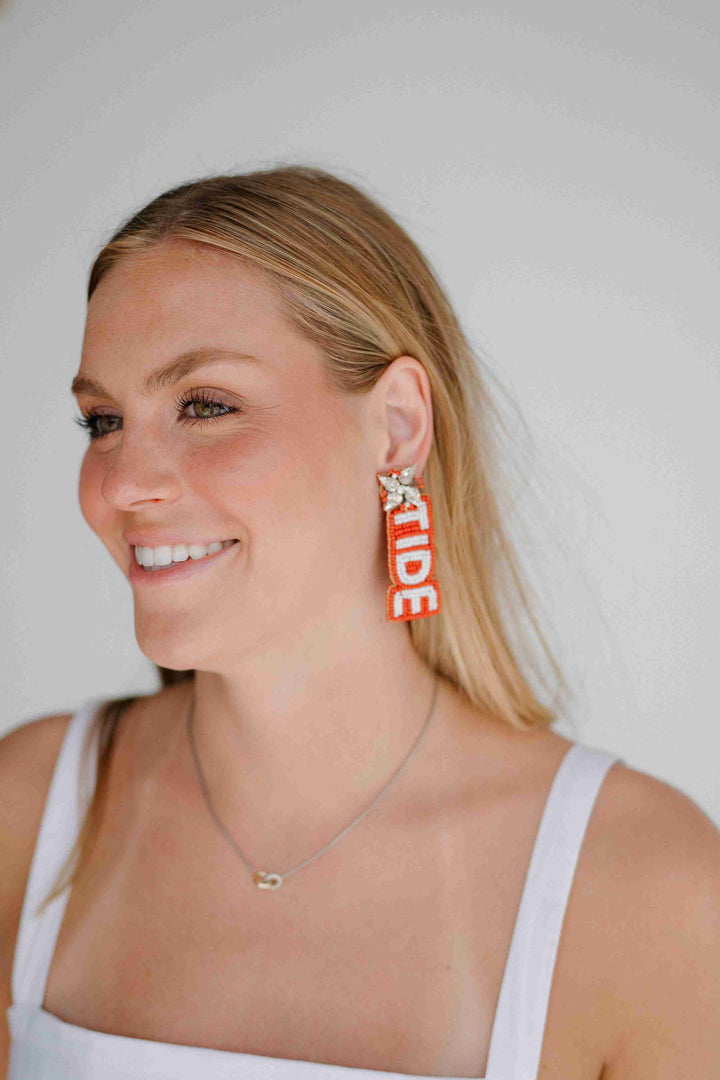 Desden Earrings Alabama "Roll Tide" Beaded Earrings in Crimson and White by Desden