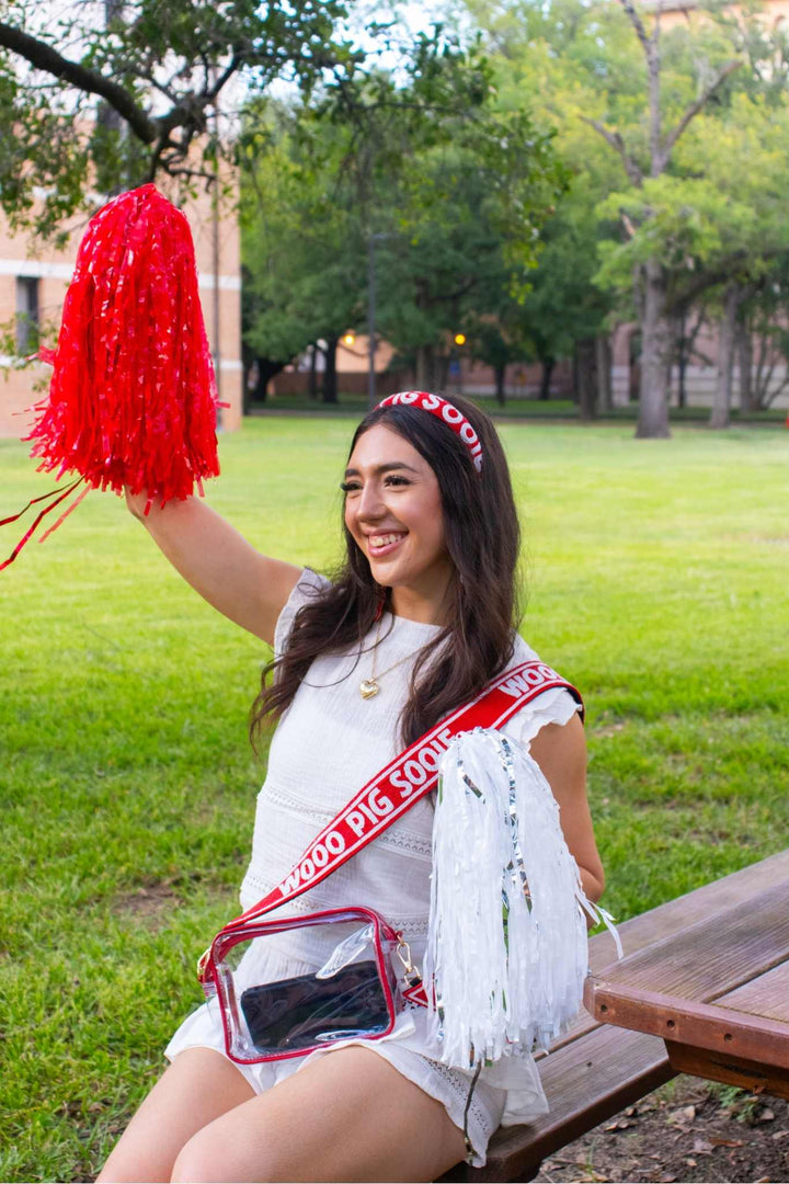 Desden Strap Arkansas Razorbacks Sooie Pig Beaded Purse Strap in Red and White by Desden