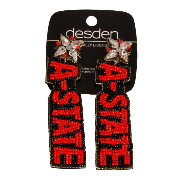 Desden Earrings Arkansas State A-State Beaded Earrings in Red and Black by Desden