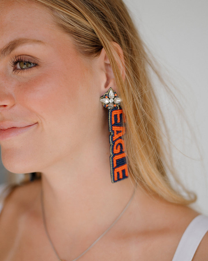 Desden Beaded Earings Auburn War Eagle Beaded Earrings in Navy and Orange by Desden