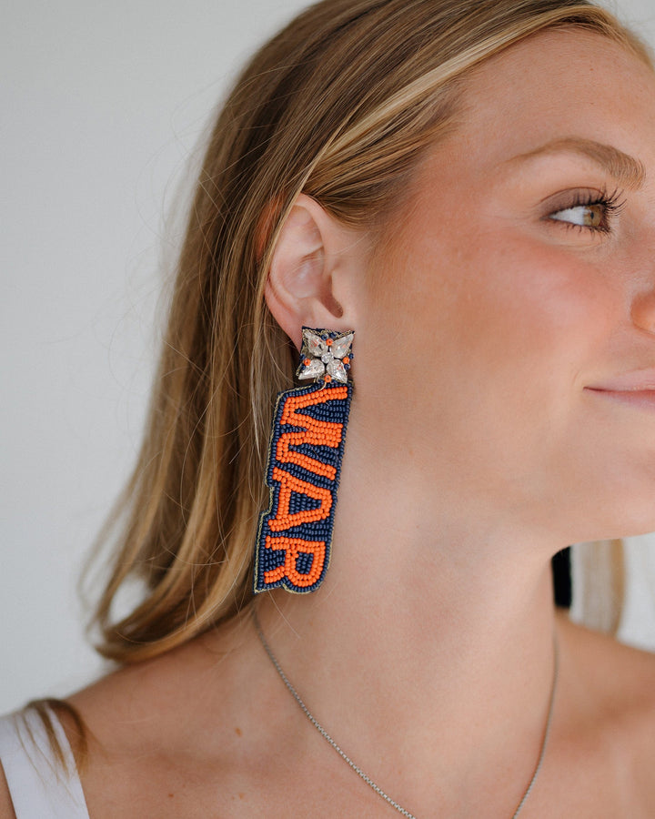 Desden Beaded Earings Auburn War Eagle Beaded Earrings in Navy and Orange by Desden