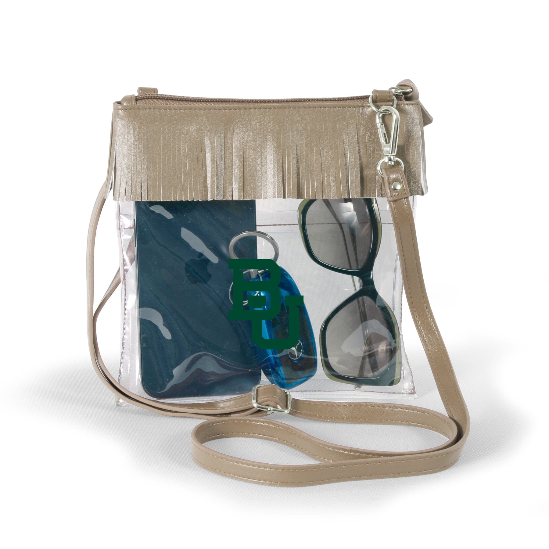 Baylor Bears JudyAnn Fringe Clear Crossbody Purse, stadium-approved, officially licensed, by Desden